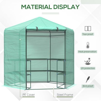 Outsunny Hexagon Walk In Garden Greenhouse PE زارع نمو الزهور مع باب مضغوط 225 × 194 × 215 سم ارتفاع