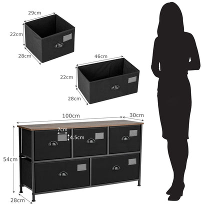 5-Drawer Storage Dresser with Labels and Removable Fabric Bins-Black