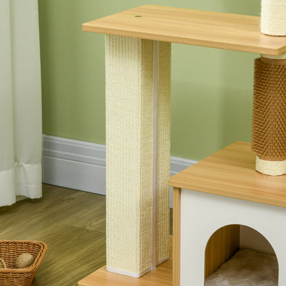 PawHut Cat Tree with Scratching Posts, Cat House, Cat Bed, Perches, 59.5 x 39.5 x 114cm - Oak Tone