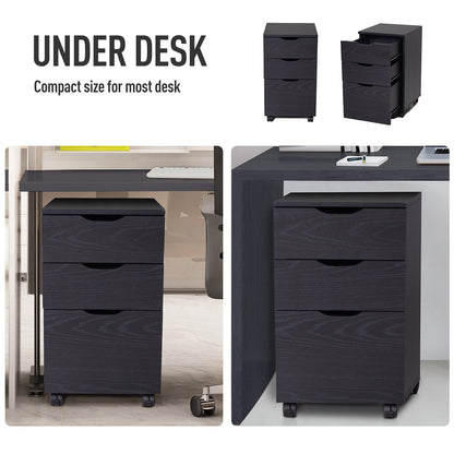 3-Drawer File Cabinet Under Desk Office Storage Cabinet A4/Letter/Binders Movable W/ Slide Wheels Black Oak Color