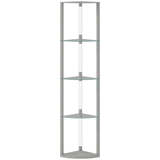 HOMCOM LED Floor Lamp with Shelves, Dimmable Standing Lamp with Foot Switch for Living Room, Bedroom, Grey