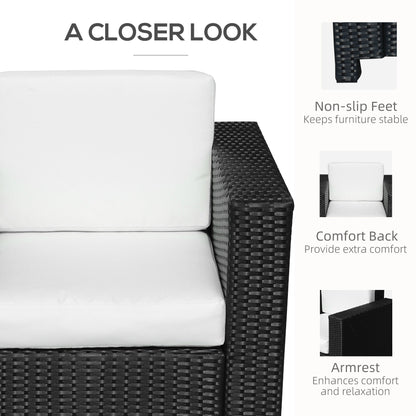 Outsunny Jednoosobowa sofa rattanowa z 10 cm grubą wyściełaną poduszką, fotel ogrodowy z plecionki PE, odporny na warunki atmosferyczne, z podłokietnikami, czarny
