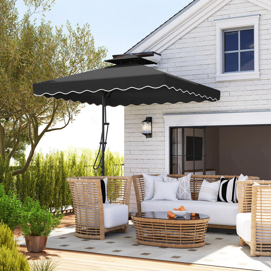 Outsunny 2,5 m parasol wspornikowy z łatwą dźwignią, kwadratowy podwójny parasol ogrodowy z falbankami i poprzeczną podstawą, zwisające zewnętrzne osłony przeciwsłoneczne, czarny