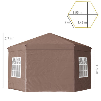 Outsunny 4m x 4m Hexagonal Metal Frame Garden Gazebo Brown