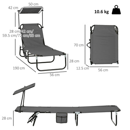 Outsunny Set of Two Folding Sun Loungers, with Adjustable Backs and Sun Canopies - Grey