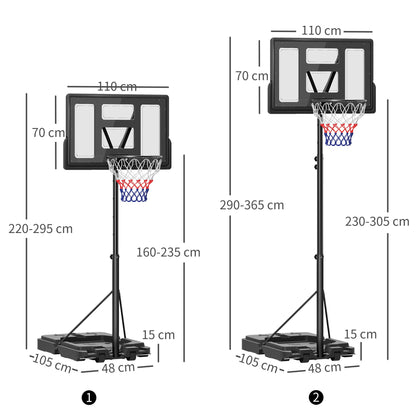 SPORTNOW 2.3-3.05m Basketball Hoop and Stand, with Weighted Base, Wheels, Black