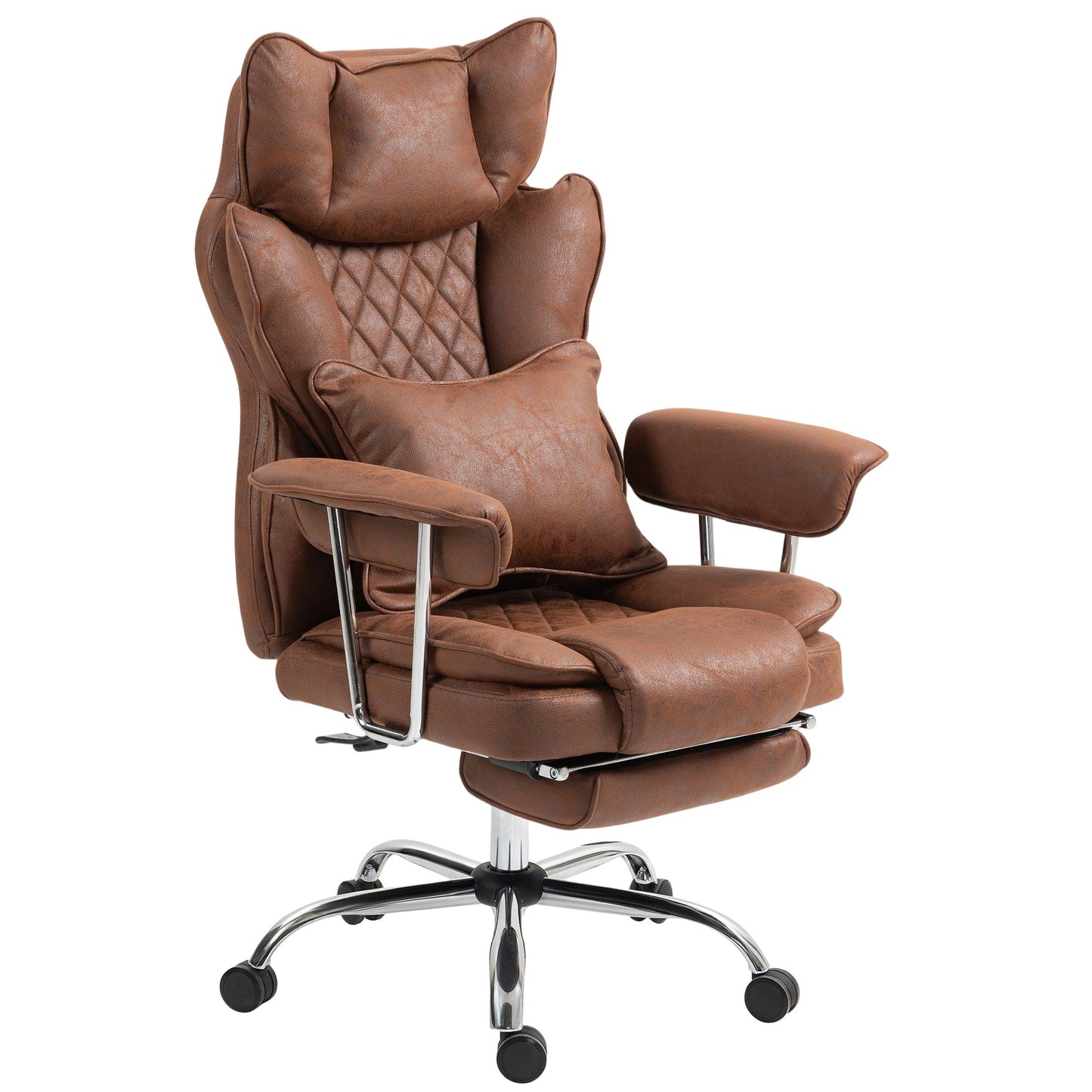 HOMCOM Leathaire Reclining Office Chair with Lumbar Support Pillow - Dark Brown