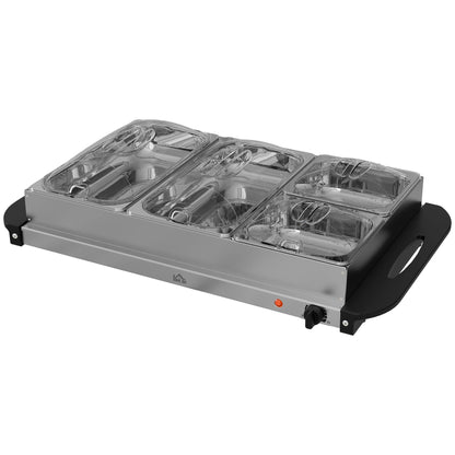 4 Tray Electric Food Warmer Buffet Server with Plate Warmer Function, Cool Touch Handles, Adjustable Temperature, 300W