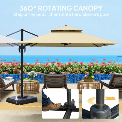 Outsunny 2.7 x 2.7(m) Cantilever Parasol with Aluminium Frame, Crank and Tilt, 360√Ç¬∞ Rotation, Double Top Garden Umbrella with Base and Cover, Khaki