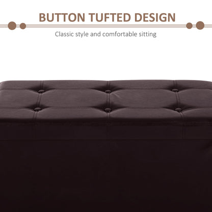 HOMCOM Folding Faux Leather Storage Cube Ottoman Bench Seat PU Rectangular Footrest Stool Box (Brown)