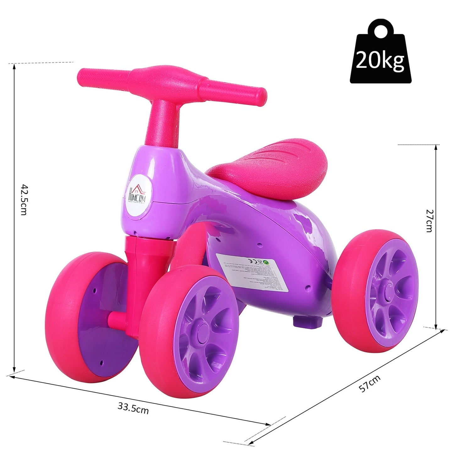 Toddler Training Walker Balance Ride-On Toy with Rubber Wheels Purple