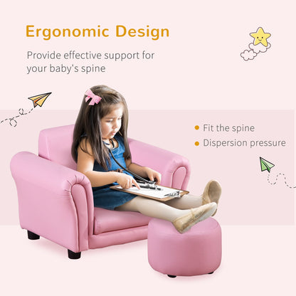 Toddler Chair Single Seater Kids Sofa Set Children Couch Seating Game Chair Seat Armchair w/ Free Footstool (Pink)