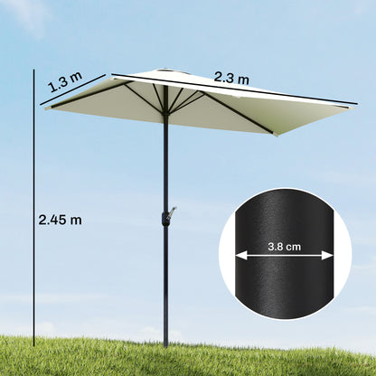 Outsunny Balcony Half Parasol Semi Round Umbrella Patio Crank Handle (2.3 m, Beige)- NO BASE INCLUDED