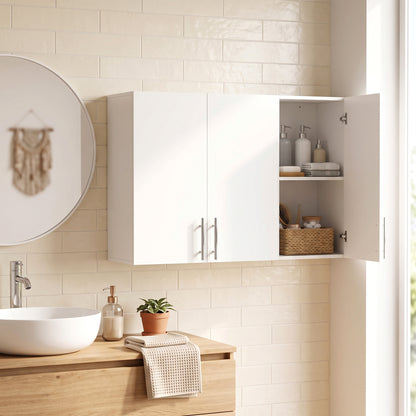 HOMCOM Bathroom Wall Cabinet, Wall-Mounted Bathroom Storage Cabinet with 3 Doors, Adjustable Shelf for Kitchen, White