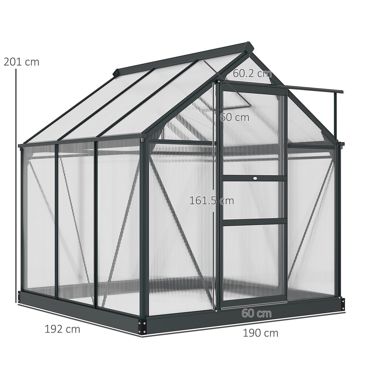 Outsunny 6 x 6ft Poliwęglanowa szklarnia, duża szklarnia z drzwiami przesuwnymi i oknem, domek do uprawy roślin ogrodowych z aluminiową ramą i fundamentem, szary