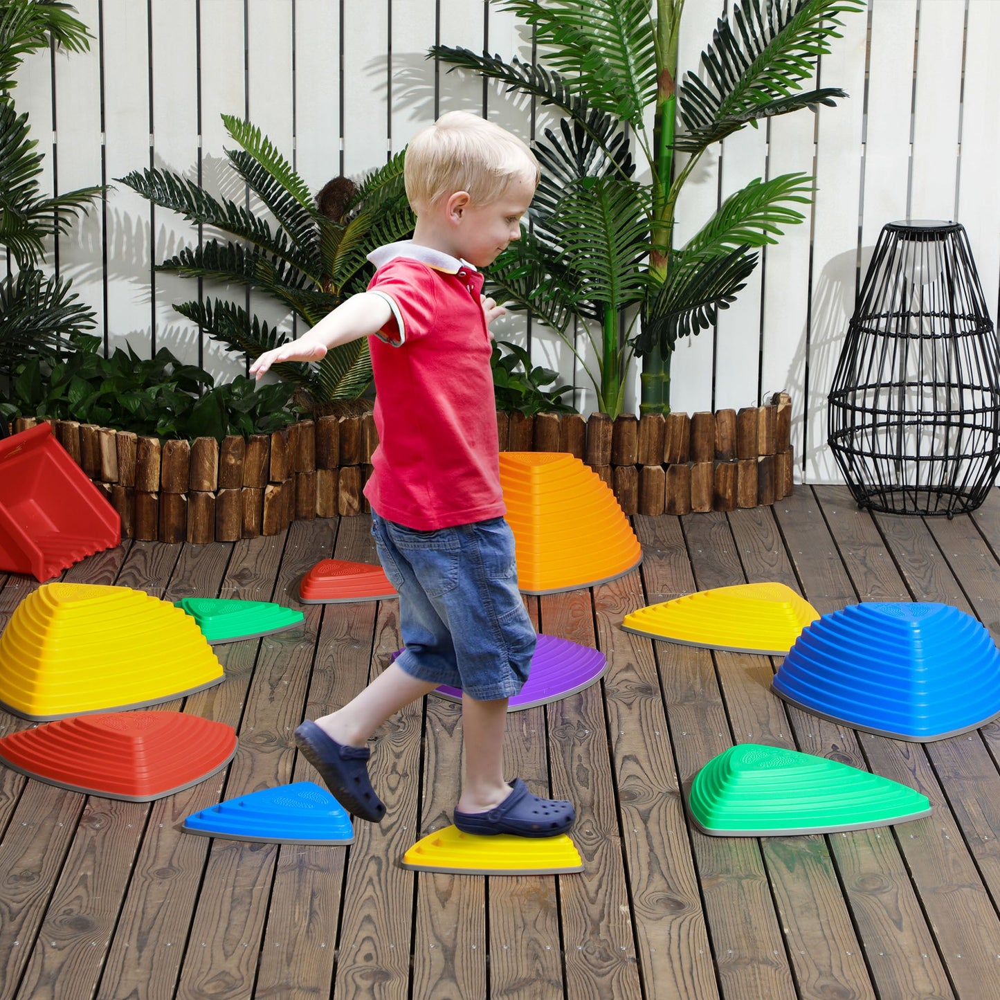 ZONEKIZ 11 Pieces Stepping Stones Kids Balance River Stones Indoor Outdoor Obstacle Course, Sensory Play, Stackable