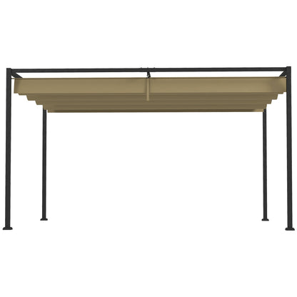 Outsunny 4 x 3(m) Metal Pergola with Retractable Roof, Garden Gazebo Canopy Shelter for Outdoor, Patio, Khaki