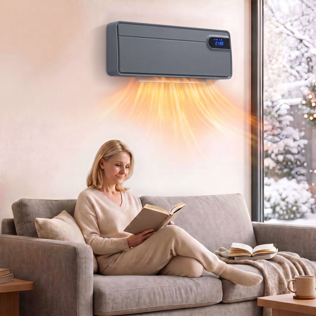 HOMCOM Smart Electric Heater, 2000W Ceramic Wall Space Heater, App Wifi Enabled, Oscillation Fan, Adjustable Thermostat, Grey