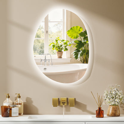 HOMCOM 70x50cm Bathroom Mirror with LED Lights, 3 Colours Dimmable, Anti-Fog, Memory & Touch Switch, IP44