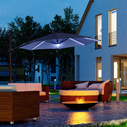 Outsunny 3(m) LED Cantilever Parasol Outdoor Sun Umbrella w/ Base Solar Lights Blue