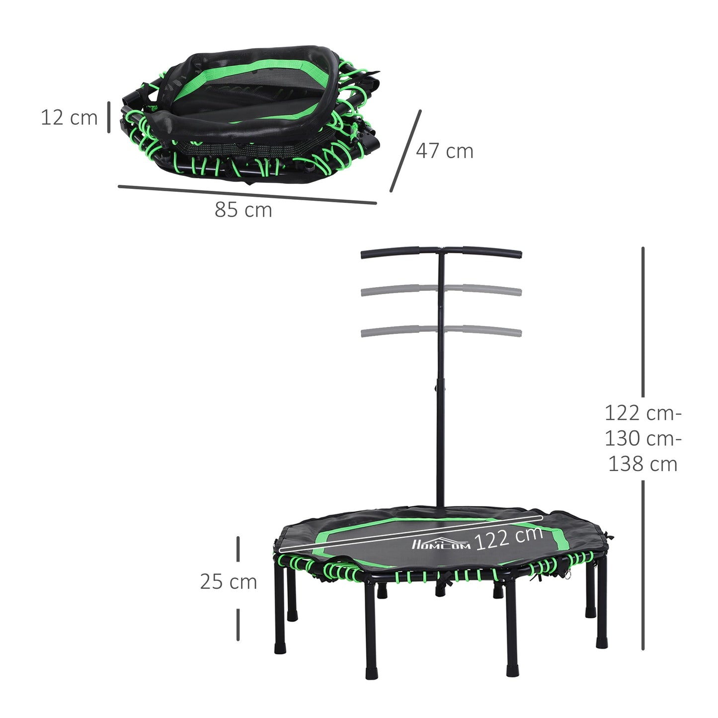 HOMCOM 48" Octagonal Mini Fitness Rebounder Trampoline Indoor Outdoor Foldable Mini Jumper with Adjustable Handle, Green