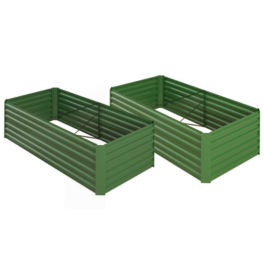 Set of 2 Raised Beds for Garden, Galvanised Steel Outdoor Planters with Multi-reinforced Rods for Vegetables, Plants, Flowers and Herbs, - Green