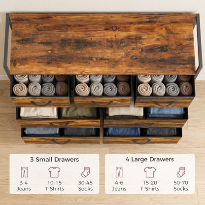 HOMCOM Chest of Drawers with 7 Drawers, Industrial Fabric Storage Unit with Top Shelf and Steel Frame for Bedroom, Rustic Brown