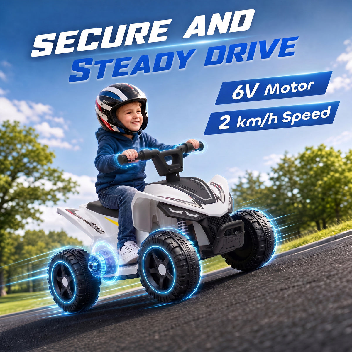 AIYAPLAY 6V Battery Powered Kids ATV, Quad Bike w/ Handlebar Button Control, Max 1.2MPH, Max 55lbs Load, for 18-48 Months, White