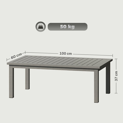 Stolik kawowy Outsunny 100 cm x 60 cm aluminiowy do użytku na zewnątrz – szary