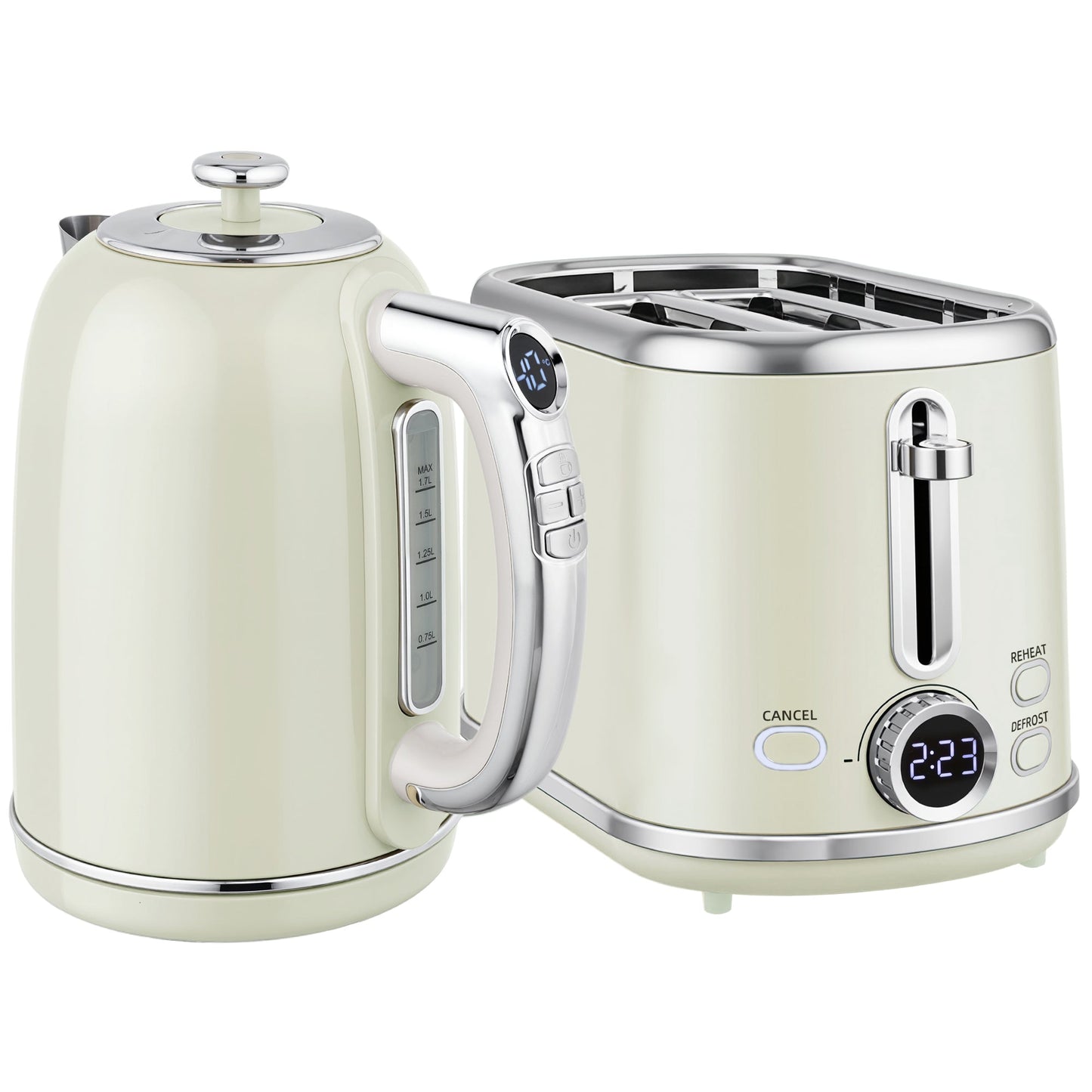 HOMCOM Polished Retro 40-100Â°C Kettle and Toaster Set - Grey