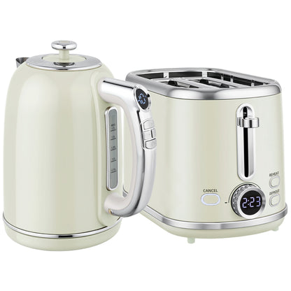 HOMCOM Polished Retro 40-100Â°C Kettle and Toaster Set - Grey
