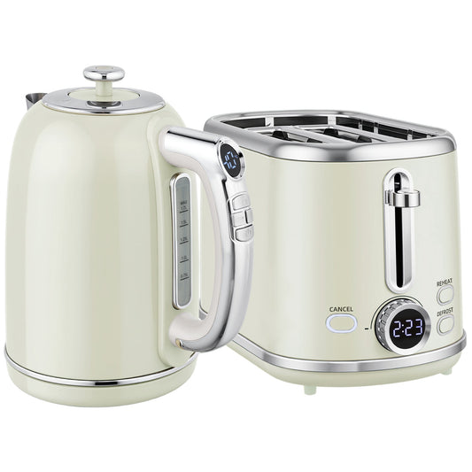 HOMCOM Polished Retro 40-100Â°C Kettle and Toaster Set - Grey