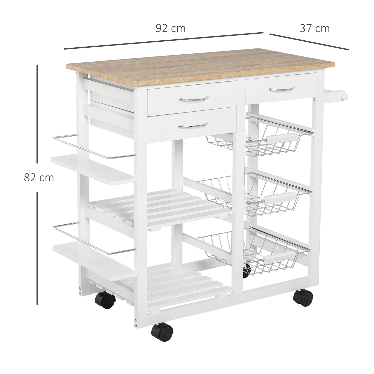 Rolling Kitchen Island on Wheels Trolley Utility Cart with Spice Racks, Towel Rack, Baskets & Drawers for Dining Room