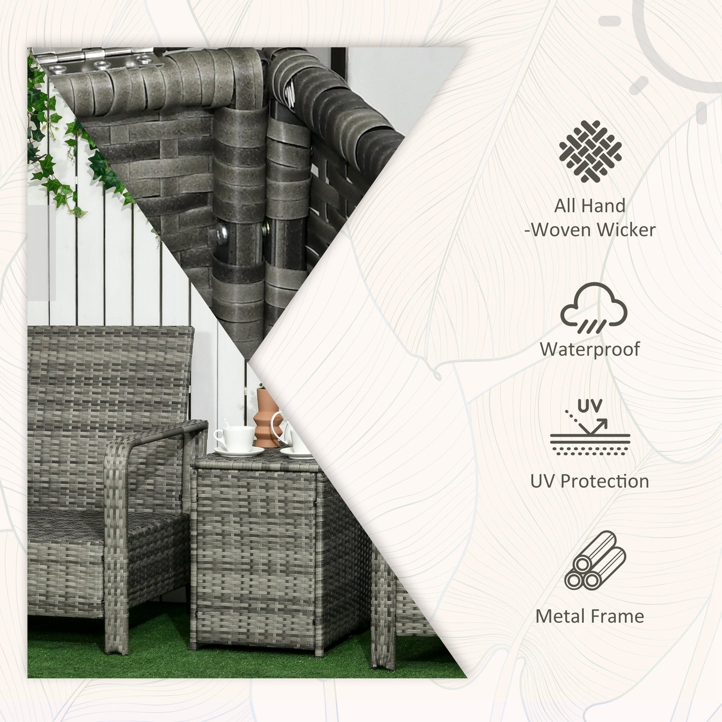 Outsunny 3-częściowy zestaw bistro z rattanu, zestaw mebli ogrodowych z wikliny ze stolikiem kawowym i krzesłami, pogrubione poduszki na zewnątrz, patio, balkon, pomarańczowy