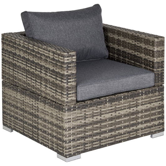 Outsunny Jednoosobowa sofa rattanowa z wyściełanymi poduszkami, fotel ogrodowy z plecionej wikliny PE, odporny na warunki atmosferyczne, z podłokietnikami, ciemnoszary