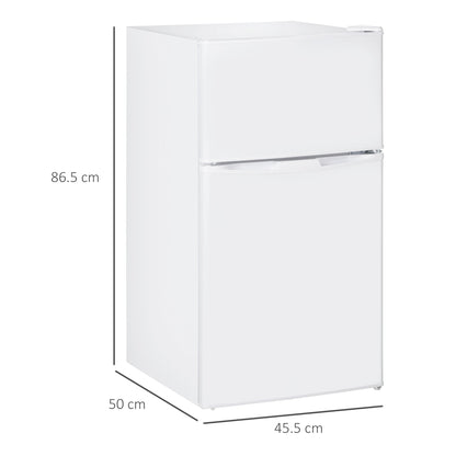 HOMCOM 88L Under Counter Fridge Freezer, Small Refrigerator with 5-Setting, 3 Star Freezer Rating, White