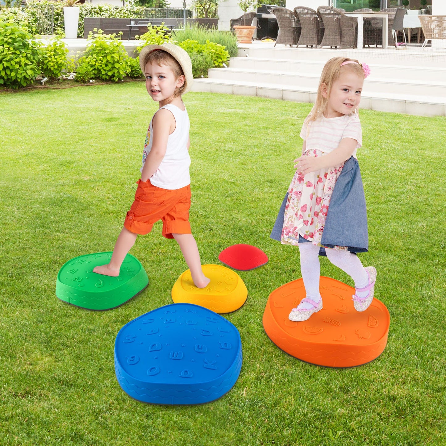5Pcs Kids Stepping Stones Stackable Toddler River Stone Set-Multicolor