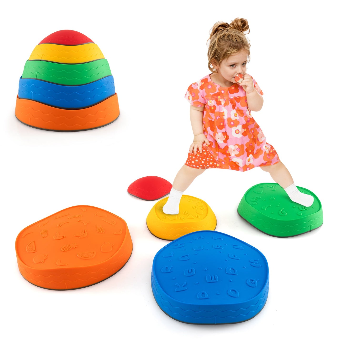 5Pcs Kids Stepping Stones Stackable Toddler River Stone Set-Multicolor