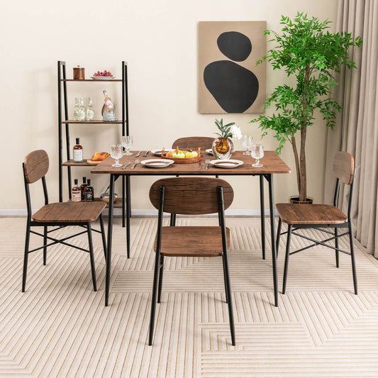 5 Piece Dining Table Set Rectangular with Backrest-Rustic Brown