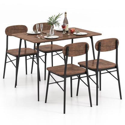 5 Piece Dining Table Set Rectangular with Backrest-Rustic Brown