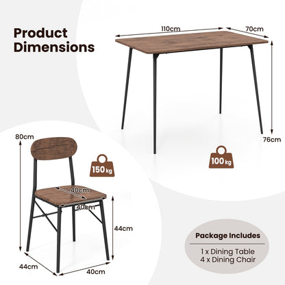 5 Piece Dining Table Set Rectangular with Backrest-Rustic Brown