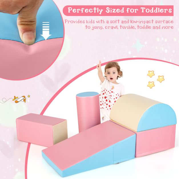 5 Pieces Kids Climb Crawl Activity Play Set with Safe Foam Blocks-Pink
