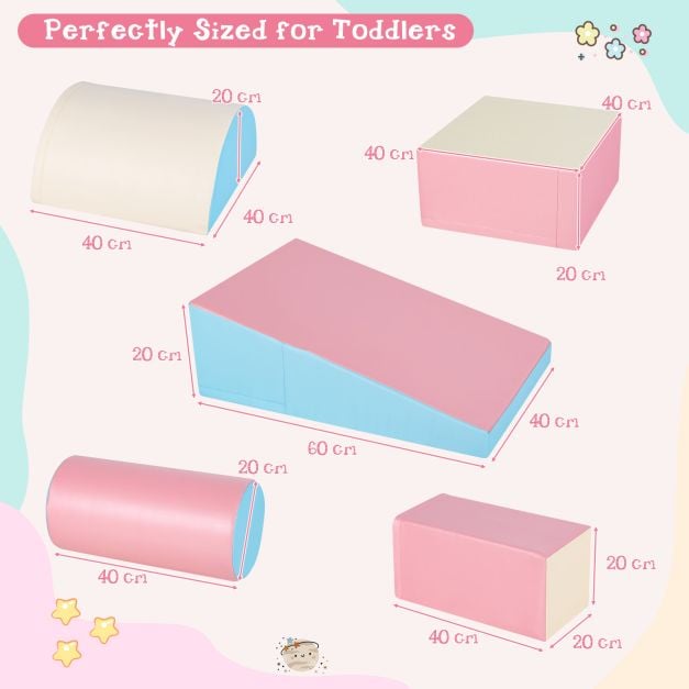 5 Pieces Kids Climb Crawl Activity Play Set with Safe Foam Blocks-Pink