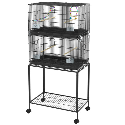 PawHut Two-Tier Bird Cage on Wheels, with Stand, for Small Birds