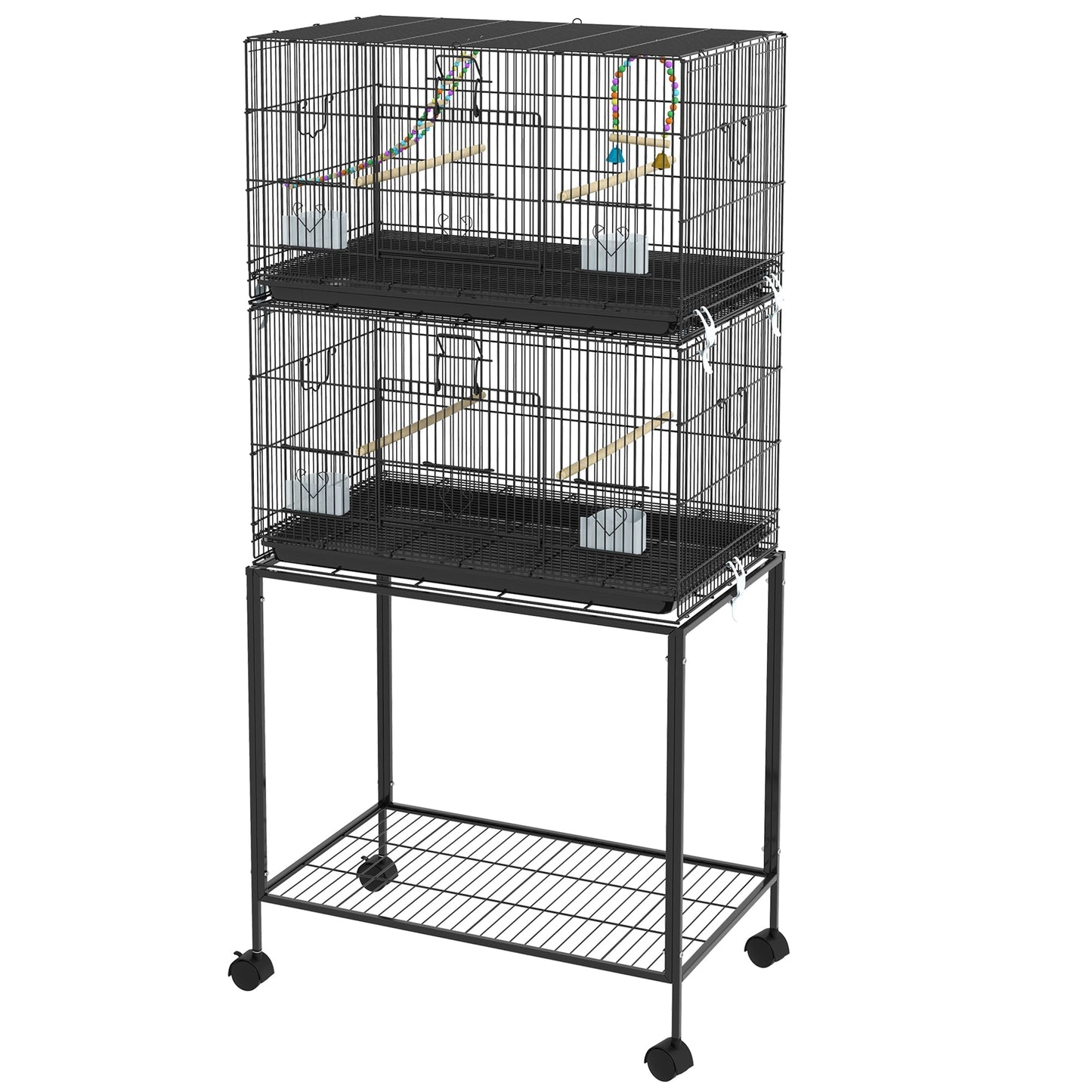 PawHut Double Stackable Bird Cage on Wheels With Stand, for Canaries