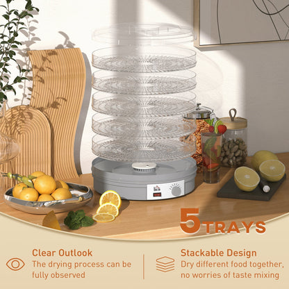 HOMCOM 5 Tier Food Dehydrator, 245W Food Dryer Machine with Adjustable Temperature Control for Drying Fruit, Meat, Vegetable, Jerky and Pet Treat, Grey