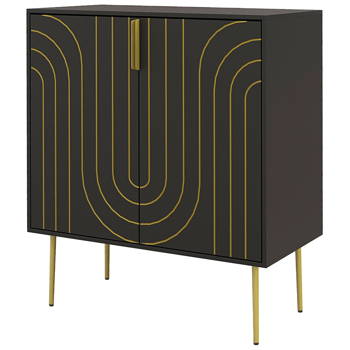 HOMCOM Art Deco Inspired Sideboard, with Adjustable Shelf - Black/Gold Tone