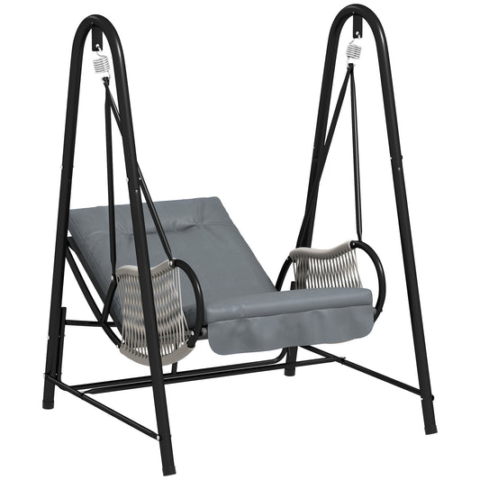 Outsunny Rattan Swing Chair, Outdoor Garden Hanging Swing Seat ze stojakiem i poduszką na siedzisko, Porch Hanging Chair na balkon, do ogrodu, na taras, jasnoszary
