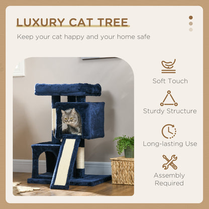 PawHut Sisal Cat Rest & Play Activity Tree w/ 2 House Navy Blue