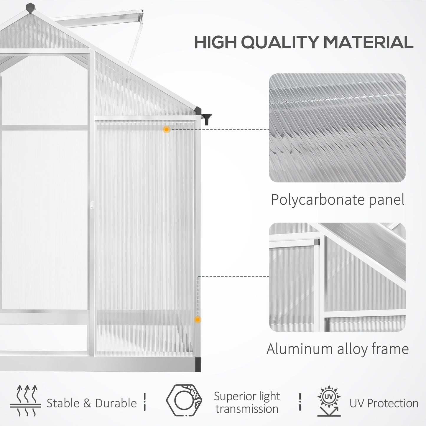 Outsunny 6 x 8ft Polycarbonate Greenhouse with Rain Gutters, Large Walk-In Green House with Door and Window, Garden Plants Grow House with Aluminium Frame